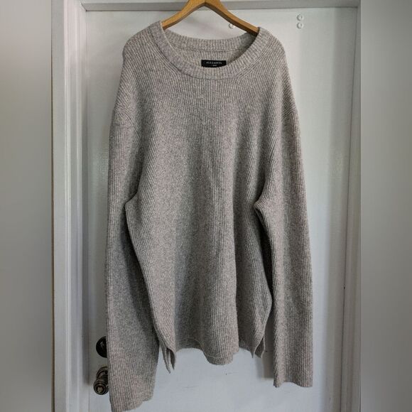 AllSaints  Crew Neck Pullover  Wool Yak Blend Sweater,  Oatmeal Gray Size Large - Picture 1 of 8